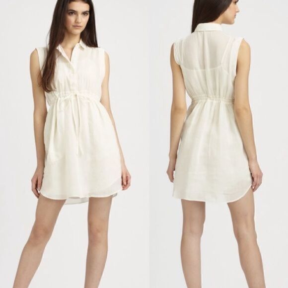 NWT Theory Women’s Ivory Mistina Sleeveless Collared Button Front Casual Mini 12 - Picture 1 of 5